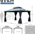 Outdoor Hardtop Gazebo for Patio 12x14FT with Resin-Galvanized Steel Roof, Metal Hard Top Gazebo with Gutters, Heavy Duty Gazebos All Season with Curtains & Netting, for Deck, Backyard, Hot Tub