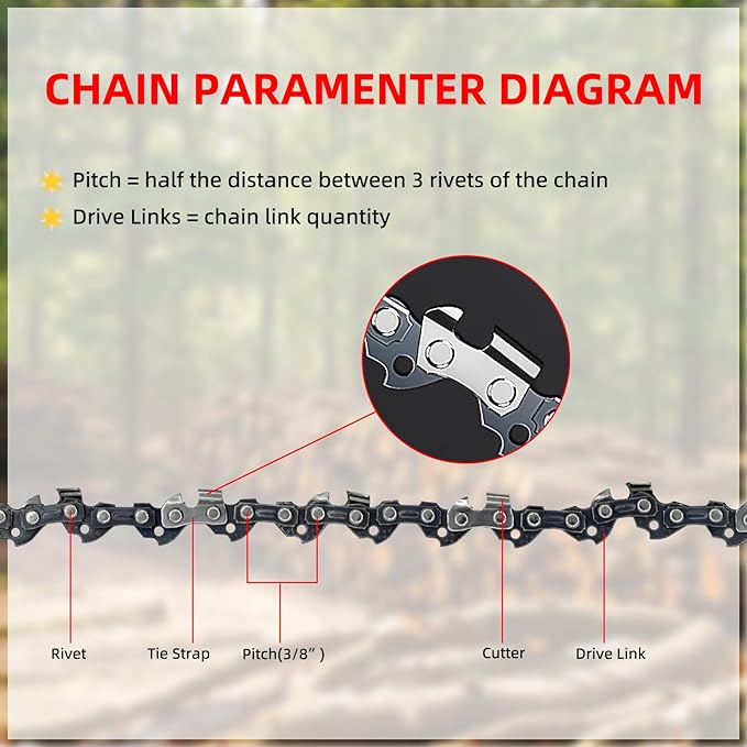 10 Inch Chainsaw Guide Bar and Chain Combo, 10" Replacement Chain for WORX WG309,10'' Chains for Sun Joe SWJ803E SWJ807E - 3/8'' .050'' 40 Drive Links (2Chain+1bar)