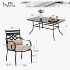 PHI VILLA 7 Pcs Patio Dining Set,Outdoor Table Chair Set for 6 with Outdoor Chairs and Metal Frame Steel Rectangular Table,Outdoor Dining Furniture with Cushion and Pillow for Garden Lawn Deck