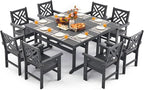 10 Piece HDPE Outdoor Dining Set for 8, Patio HDPE Furniture Set with 2 Table and Umbrella Hole, Outdoor Table and Chairs for Garden, Poolside, Backyard, Deck