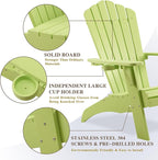 Psilvam Adirondack Chair, Oversized Poly Lumber Fire Pit Chair with Cup Holder, 350Lbs Support Patio Chairs for Garden, Weather Resistant Adirondack Chair Looks Like Real Wood (2, Green)