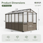 Aoxun 6x10 FT Walk-in Wooden Greenhouse,Solid Cedar Frame,Polycarbonate Panels, Automatically Temperature Control Roof Vent and Lockable Door,for Outdoor, Garden, Backyard,Patio, Lawn, Gray