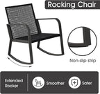 Bistro 3 Piece Patio Furniture Set, Patio Table and Rattan Outdoor Rocking Chairs Set of 2, Outdoor Bistro Conversation Set for Garden, Balcony, Poolside, Backyard, Blue