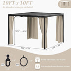 Gazebo Universal Replacement Privacy Curtain,10'×10' Gazebo Outdoor Waterproof Curtains, 4-Panels Sidewall Curtains with Double Zipper for Patio Canopy, Garden and Backyard (Curtain Only)