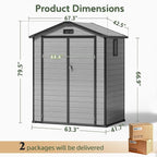 6×4FT Plastic Outdoor Storage Shed, Double Door Tool Shed with Transparent Roof and Vent, Lockable Door with Key, Storing Patio Furniture, Gardening Tools, and Bicycle Accessories