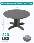 SERWALL 5-Piece Outdoor Round Coffee Table Set - 1 Table & 4 Adirondack Chairs with Cup Holders (Gray)