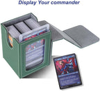 AFIING MTG Deck Box for Commander Display,Card Deck Box Fits 100 Double Sleeved Cards, Magic Commander TCG Card Storage case with 2 Dividers,Dice Bag and 1 Toploader(Green/Grey)