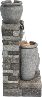 Teamson Home 30.7" 4-Tier Cascading Bowl Solar Powered Water Fountain for Outdoor Living Spaces, Gray