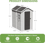 6x4 FT Outdoor Storage Shed, Waterproof Resin Shed with Floor & Lockable Door & Window & Vents, Plastic Tool Shed for Backyard, Patio, Poolside, All Weather Use,Dove Grey