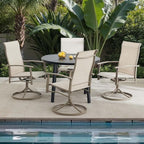 Patio Swivel Chairs Set of 8, Outdoor Swivel Chairs with Armrest, High Back Patio Chair with Metal Frame, All-Weather Outdoor Dining Chair for Deck, Porch and Lawn, Ivory Beige