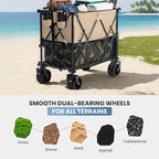 DUMOS Large Capacity Folding Double Decker Wagon with Brakes, 440 lbs Wagons Carts Foldable Wagon Cart with Flexible Handle, All-Terrain Big Wheels for Grocery Sports Garden Camping
