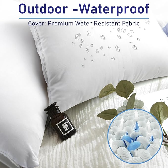 Pack of 2 24x24 Outdoor Pillow Inserts, Water Resistant Throw Pillow Inserts, Cushion Inner Pads for Patio, Furniture, Sofa, Bed, Living Room, Garden Decorative Waterproof Pillow Inserts