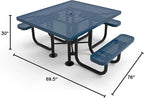 COATEDOUTDOORFURNITURE Heavy-Duty Portable ADA-Compliant Outdoor Picnic Table with Umbrella Hole, Punched Steel Patio Dining Furniture Made in America (46" Square Top, Light Blue)