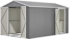 8x12 FT Metal Outdoor Storage Shed with Adjustable Side Door & Lockable Double Doors, Aluminum Frame, Weatherproof Tool Shed with Floor Frame for Garden, Backyard & Equipment Storage