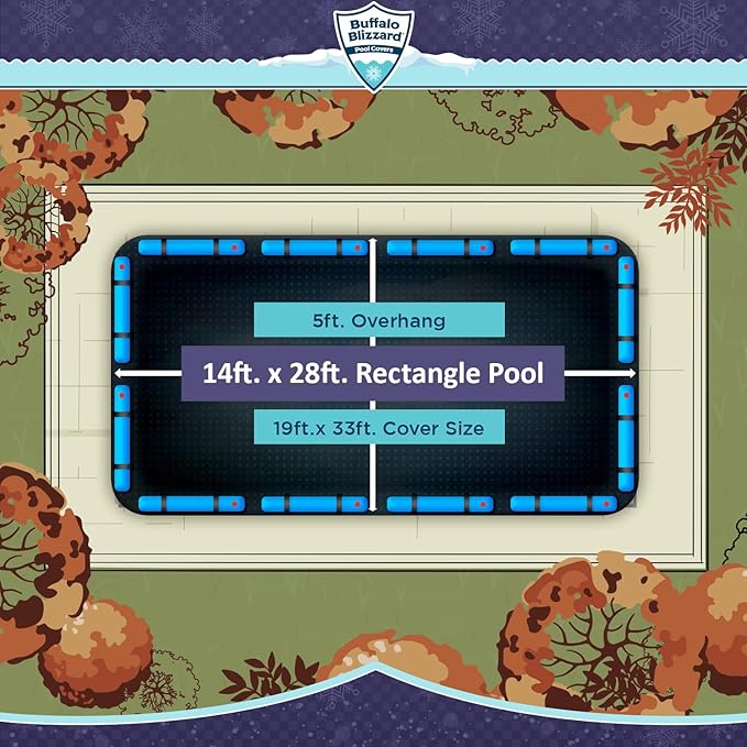 Buffalo Blizzard Economy 14 ft x 28 ft Rectangular Winter Pool Cover | Black/Blue | Closing Inground Swimming Pools | Easy to Install | Heavy Duty, Cold & UV Resistant | Shields from Seasonal Debris
