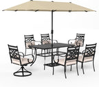 Sophia & William Patio Dining Set for 6 | 13ft Patio Umbrella Beige | 4 Fixed Chairs | 2 Swivel Patio Dining Chairs | Removable Seat Cushions | Black 59" Patio Dining Table