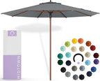 Midtown Umbrellas The Wooden 9 Feet Patio Umbrella With Sunbrella Cast Slate Acrylic Fabric - Aluminum Frame Market Umbrella For Backyard, Deck, Garden, Pool - Wooden Pole