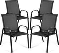 Tangkula 4 Piece Patio Dining Chairs, Outdoor Bistro Chairs W/Curved Armrests, Easy-to-Dry Fabric, Reinforced Steel Frame, Wide & Comfortable Camping Chairs for Garden, Poolside, Backyard (2, Black)