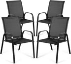 Tangkula 4 Piece Patio Dining Chairs, Outdoor Bistro Chairs W/Curved Armrests, Easy-to-Dry Fabric, Reinforced Steel Frame, Wide & Comfortable Camping Chairs for Garden, Poolside, Backyard (2, Black)