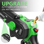 Mini Chainsaw Cordless, 8 Inch & 6 Inch Portable Electric Chain Saw with 2 Battery 8 Chains, Auto Oiler, Battery Powered Small Handheld Saw for Wood Cutting, Tree Trimming, Garden(Green)