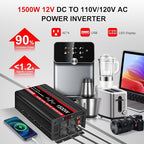 JIGUUN 1500 Watt Pure Sine Wave Inverter DC 12V to AC 120V Converter, Remote Control Power Car Inverter with LED 4 AC Outlets USB Output for Outdoor Camping RV.