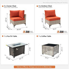 Outdoor Sectional Patio Furniture Set with Fire Pit Table and Glowing Table,8 Pieces Wicker Conversation Sets L Shaped Couch Out Door Sofa Set Outside Furniture for Garden Deck Yard,Orange Red