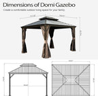 Domi 10x12FT Outdoor Gazebo, Hardtop Gazebo with Galvanized Steel Double Roof, Metal Gazebos with Drainage System Patio Pergola for Patio Deck Backyard,Curtain and Netting,Brown