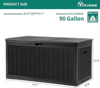 YITAHOME 90 Gallon Double-Wall Deck Box with Side Handles, Outdoor Large Storage for Patio Furniture Cushions, Garden Pool Accessories, Water Resistant & Lockable