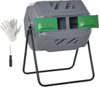 Outsunny Tumbling Compost Bin Outdoor 360° Dual Chamber Rotating Composter 43 Gallon, Light Gray