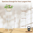 LASZOLA White 3 Tier Tall Plant Stand for Indoor Outdoor, Large Multiple Level Flower Planter Holder Organizer Rack for Patio Office Bathroom Corner Floor, Sturdy Heavy Duty Metal, Vertical Display
