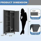 61" Broom Closet Storage Cabinet, Metal Storage Cabinet with Doors, Utility Cabinets for Brooms and Mops, Cleaning Tool Cabinets for Garage, Laundry Room, Bathroom