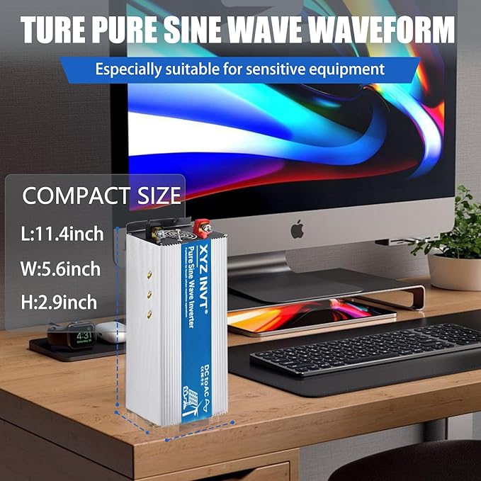1800W Pure Sine Wave Inverter DC 36V to AC 120V, 3600W Peak Power with LED Display, Power Converter for Car, Truck, Solar, Home & Rechargeable Devices