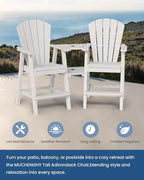 Ciokea Tall Adirondack Chairs Set of 2, HDPE Outdoor Adirondack Bar Stools with Double Connecting Tray, Weather Resistant High Back Adirondack Balcony Chairs for Deck, Lawn, Pool, Backyard, White