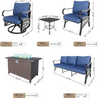 11 Pieces Modern Patio Furniture Set, All Weather Metal Outdoor Conversation Sets with Fire Pit Table for Backyard Garden Deck Porch Poolside, Blue