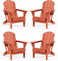 MUCHENGHY Folding Adirondack Chairs Set of 4, Patio Chairs, Lawn Chairs, Outdoor Chair, Adirondack Chair Plastic, Fire Pit, Weather Resistant with Cup Holder for Deck, Backyard, Garden(Orange)
