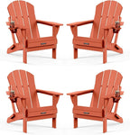 MUCHENGHY Folding Adirondack Chairs Set of 4, Patio Chairs, Lawn Chairs, Outdoor Chair, Adirondack Chair Plastic, Fire Pit, Weather Resistant with Cup Holder for Deck, Backyard, Garden(Orange)