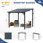 MEISSALIVVE 8' x 8' Wall Mounted Lean to Metal Awnings with Sloped Roof, Outdoor Patio Gazebo Awning for Backyard, Deck, Black