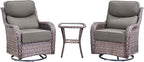 Luxury High Back Outdoor Swivel Rocker Patio Chairs with Side Table & 6-Inch Thick Cushions, 3 Pieces Patio Furniture Set for Porch, Balcony, Deck and Yard