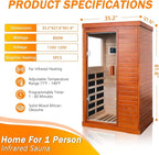 Far Infrared Saunas for Home Sauna Room Wood 800W Indoor Sauna Dry Sauna 110V with Control Panel and Tempered Glass Door, Bluetooth Speakers, Reading Lights and Circulation Vents - 35.2*27.6*61.6 IN