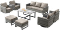 Wicker Outdoor Patio Furniture Set - 8 Piece Patio Conversation Set with 4 Swivel Rocker Chairs,2 Rattan Ottoman,1 Couch and 1 Metal Coffee Table for Outside Porch Deck Backyard(Mixed Grey/Grey)