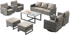 Wicker Outdoor Patio Furniture Set - 8 Piece Patio Conversation Set with 4 Swivel Rocker Chairs,2 Rattan Ottoman,1 Couch and 1 Metal Coffee Table for Outside Porch Deck Backyard(Mixed Grey/Grey)