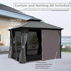 Domi Hardtop Gazebo 10x10FT, Aluminum Outdoor Gazebo with Galvanized Steel Double Roof Canopy, Curtains and Netting Included, Metal Gazebo Permanent Pavilion for Patio, Lawn, Garden, Gray