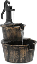 MoNiBloom Outdoor Water Fountains, 27" Tall 2-Tier Barrel and Pump Waterfall Fountain and Pump for Outdoor Patio Garden Backyard Decking, 11 L Water Capacity, Bronze