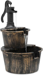 MoNiBloom Outdoor Water Fountains, 27" Tall 2-Tier Barrel and Pump Waterfall Fountain and Pump for Outdoor Patio Garden Backyard Decking, 11 L Water Capacity, Bronze