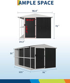 8X10 FT Large Metal Outdoor Storage Shed, Galvanized Steel Garden Tool Shed with Lockable Double Doors & Ventilation for Bicycles, Tools, Lawnmowers, Backyards, Patios, Lawns, Brown