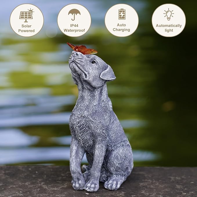 Garden Statue Dog Figurine Decor – Outdoor Decoration with Butterfly for Garden Yard Lawn Home Decor Outside : Christmas Memorial Gifts for Women Mom Grandma