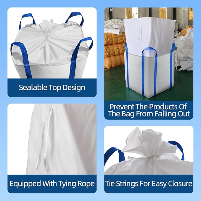 10 Packs FIBC Bulk Bags,Holds up to 4400 lbs Construction Bags Heavy Duty,210-Gallon Woven Polypropylene Dumpster Bag for Industry Agriculture and Construction,Sealable Top