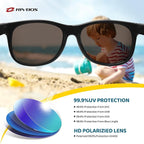 RIVBOS Kids Sunglasses Polarized UV Protection Flexible Rubber Glasses Shades with Strap for Boys Girls RBK004