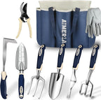 Aimerla Gardening Tools Set of 9 Heavy Duty Garden Tools with Non-Slip Rubber Grip with Large Garden Bag, Durable for Garden, Weeding, Gifts for Women,Men
