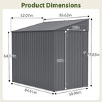 4×7 Ft Lean to Shed, Small Metal Outdoor Storage Shed, 0.25mm Galvanized Steel Metal Garden Tool Shed Waterproof with Lockable Door for Backyard, Patio, Garden, Grey